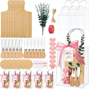 6Sets Cheese Board Fork Knives Coasters Towel Artificial Potted Plant Thanks Card Gift Bag For Baby Bridal Shower Gender Reveal Wedding Favors Push Gifts Care Package Mini Gift Exchange With Friends Puppy Pet Treat Party Birthday Galentine Wedding Party