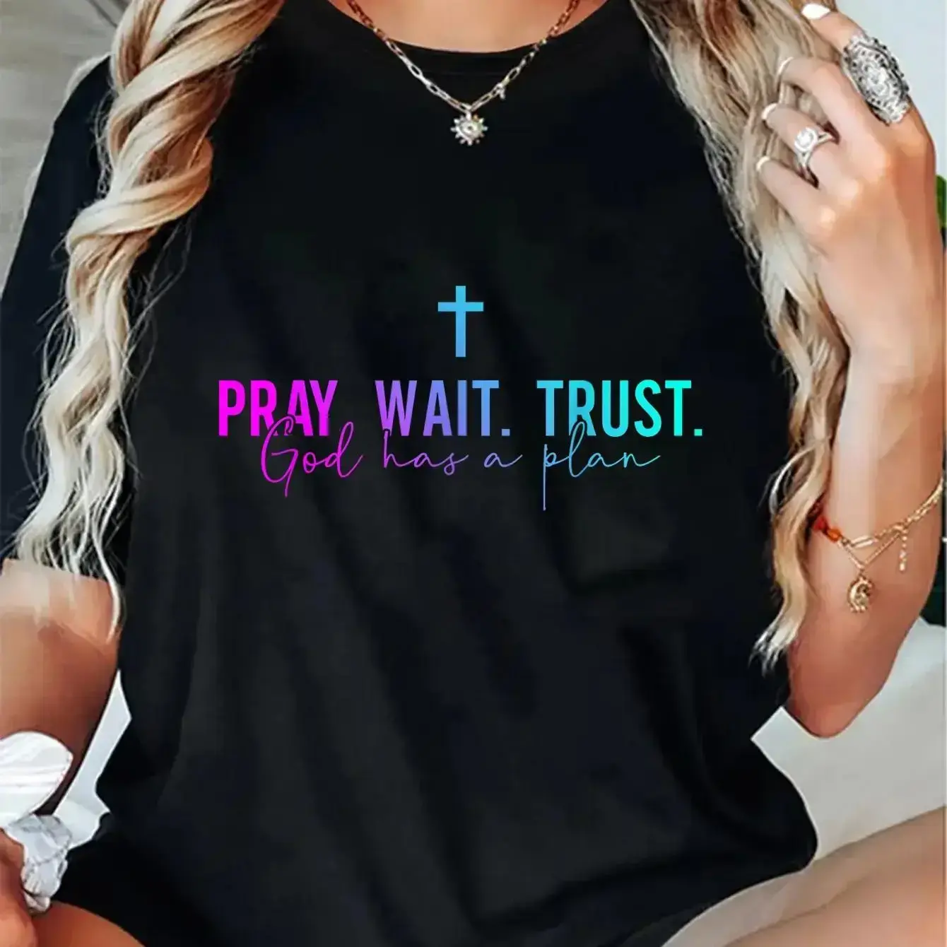 100% Cotton Pray Wait Trust God Has A Plan T-ShirtRogueWear