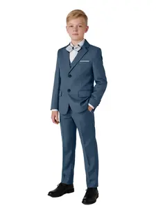 KiddoSuit Boys' Suit Set, Long Sleeve Fitted Jacket, Elegant Formal Solid Color Design, All-Season Wear, Perfect for Weddings & Special Occasions, Solid Color Suits