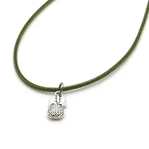 Waxed Cotton Leather Cord Necklace with Pineapple Charm Pineapple Jewelry
