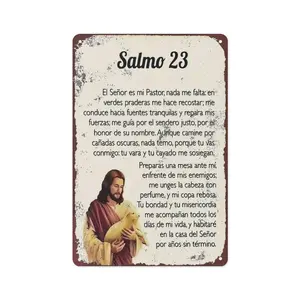 8x12In Rustic Distressed Salmo 23 Spanish Psalm 23 Metal Sign, Vintage Christian Religious Aluminum Wall Decor, Pre-drilled Tin Sign for Home Church Prayer Room Wall Hanging