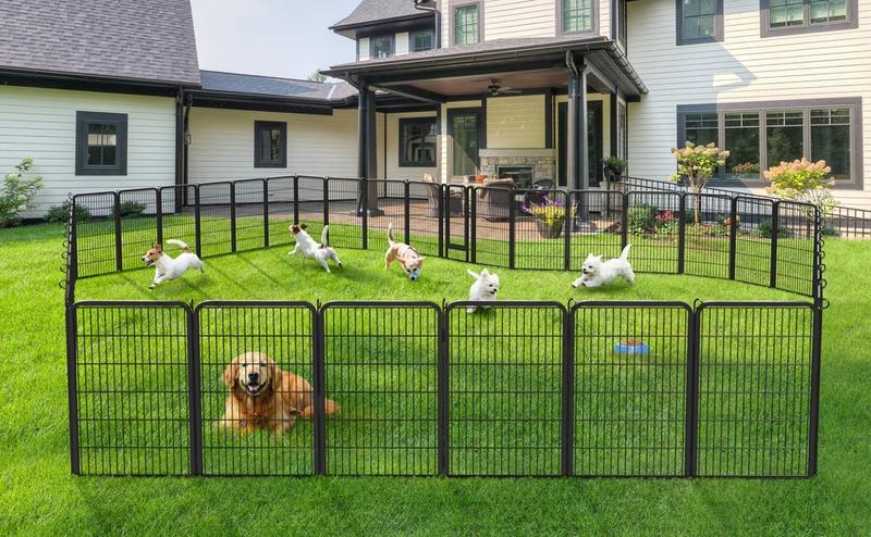 Yaheetech Dog Playpen 8 Panels Metal Pet Playpen Exercise Barrier Outdoor Indoor Fence with Door, 24/32/40/47 inch