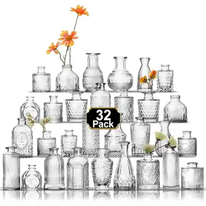32 pcs bud vase set clear vases for centerpieces cute glass bud vases small vases for flowers mini vase flower vase set for wedding decorations glass vases for room office table decor