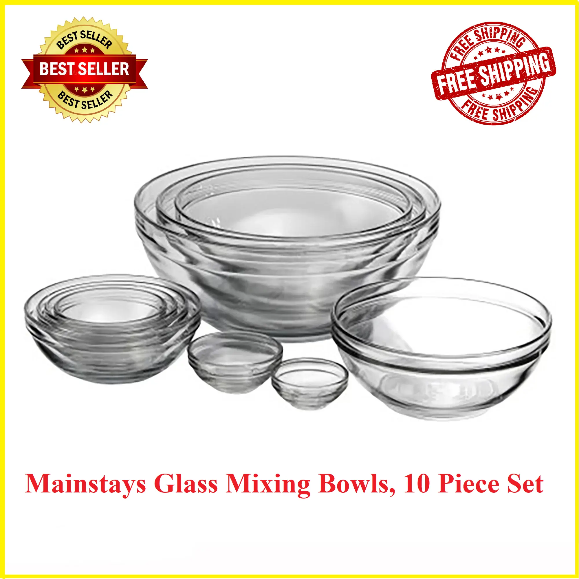 Mainstays Glass Mixing Bowls, 10 Piece Set - TikTok Shop