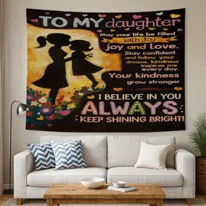 1pc Mother Daughter Silhouette Wall Tapestry - Heartwarming Mother-Daughter Quotes & Rhyme-Style Text, Room Decor with Free Hanging Kit, 100% Polyester Fabric for Bedroom, Dorm,  Backdrop (to My Daughter/