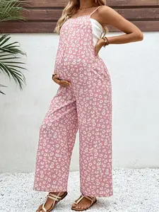 Maternity Floral Print Jumpsuit, Casual One-Piece Outfit for Pregnant Women