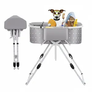 At Home Dog Bath Tub - Adjustable Height Pet Washing Station for Indoors & Outdoors - Foldable, Lightweight Elevated Grooming Tub with Built-in Drain Tube, Leash, & Storage Pockets
