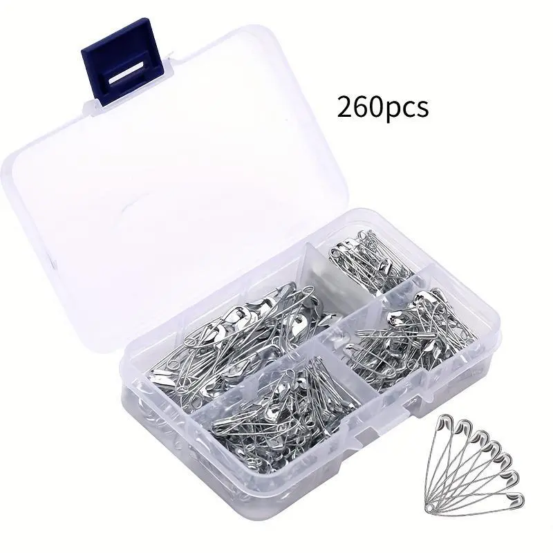 Five sizes of silver nickel plated safety loop pins - multi-purpose fixed special old-fashioned safety pins.