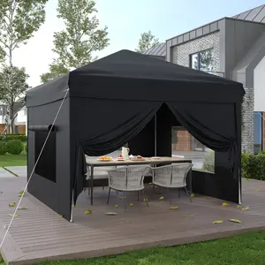 10x10 Pop Up Canopy Tent with 4 SideWalls, Easy Up Canopy with 3 Adjustable Height, Outdoor Sun Shade with 4 Sandbags for Camping, Parties,Outdoor