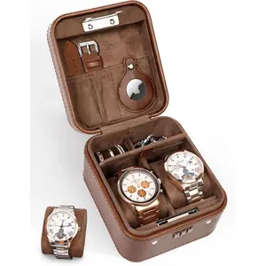 Watch Travel Case with Combination Lock - 2 Watch Storage and  Organizer - Watch Case for Ring and Watch Storage, PU Leather Travel Watch Case, Ideal for  (With  Box) (Brown)