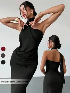 Women's Sexy Bodycon Mini Dress, Halter Neck, Crossed/strapped Back, Sleeveless, Fitted, Casual Chic, Elegance, Perfect for Daily, Vacations, Dates, Parties