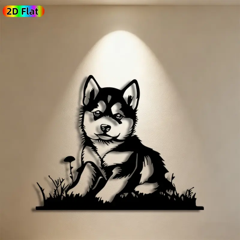 1pc Husky Puppy Metal Wall Art, Cute Husky Puppy Statue Mural, Ideal Gift for Christmas, New Year, Pet Decor Enthusiasts, Rust-Resistant Metal Wall Decor Wall Sculptures, Perfect for Living Room Wall & Garden Fence Husky Lover Enthusiasts