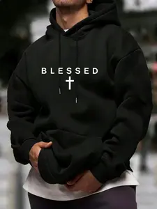 BLESSED Christian Hoodie, Cotton Streetwear Pullover, Retro Casual Fashion Hoodie, Men's Trendy Aesthetic Top, Faith Apparel