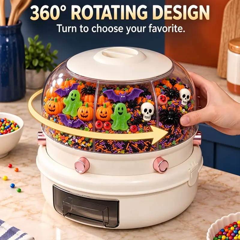 GoldSnake 360° Rotatable Multi-Compartment Large-Capacity Plastic Candy Dispenser with Rotating Base, Household Items Space-Saving Storage Container for Small Candies, Cereals, Countertop Organizer