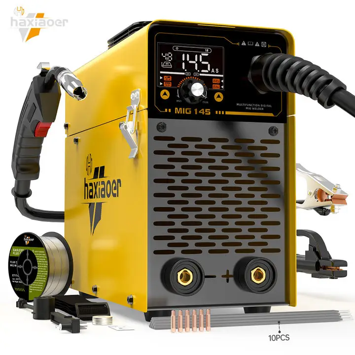 Haxiaoer MIG145A Portable Welder, 3-in-1 MIG/Lift TIG/Stick Welder Machine ,110V Flux Core MIG Welder Machine, IGBT Inverter arc Welder with Digital D