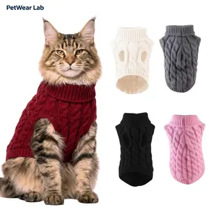 Classic Cable Knit Pet Sweater Warm Turtleneck Cat Clothes Soft Dog Winter Pullover for Small Medium Dogs Puppy Kitten Chihuahua Yorkie