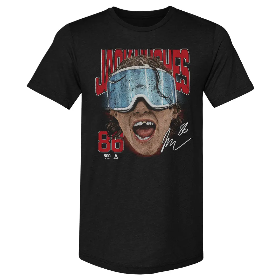 NHLPA Jack Hughes | New Jersey Goggles | Premium Tri-Blend Graphic T-shirt