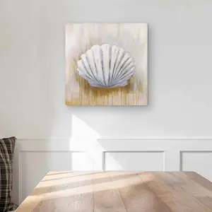 Begin Home Decor C1MP16160TMT6U 16 x 16 in. Feston Shell - White Metal Print Wall Art for Living Room Decor