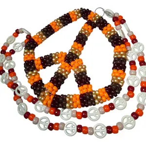 Kandi Necklace Peace Symbol  in Zen Colors Mini Pony Beads Handmade-to-Order