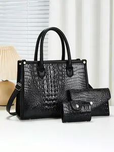 3-piece women's handbag set, premium crocodile pattern leather women's bags, large-capacity tote bags available in multiple colors, suitable for various occasions, can be worn as shoulder or crossbody bags, ideal premium gifts for gifting.