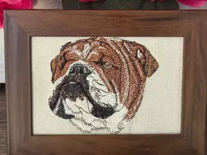 Bulldog Machine Embroidered and Framed! Unique Canine Charm Tabletop Decor for Home or Office! Other Designs and Breeds Available! Desktop Decoration Signs