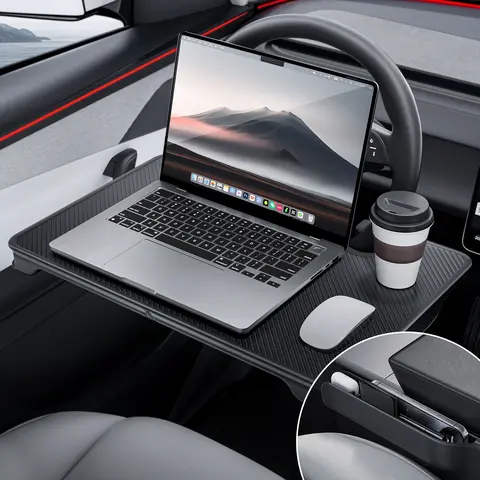 YONZEE 2-in-1 Steering Wheel Desk Tray & Car Seat Gap Organizers, Convertible Carbon Fiber-Look Large Table for Laptop, Meals and Writing, Fits Standard Round Steering Wheels, Interior Car Accessories toolupgrade