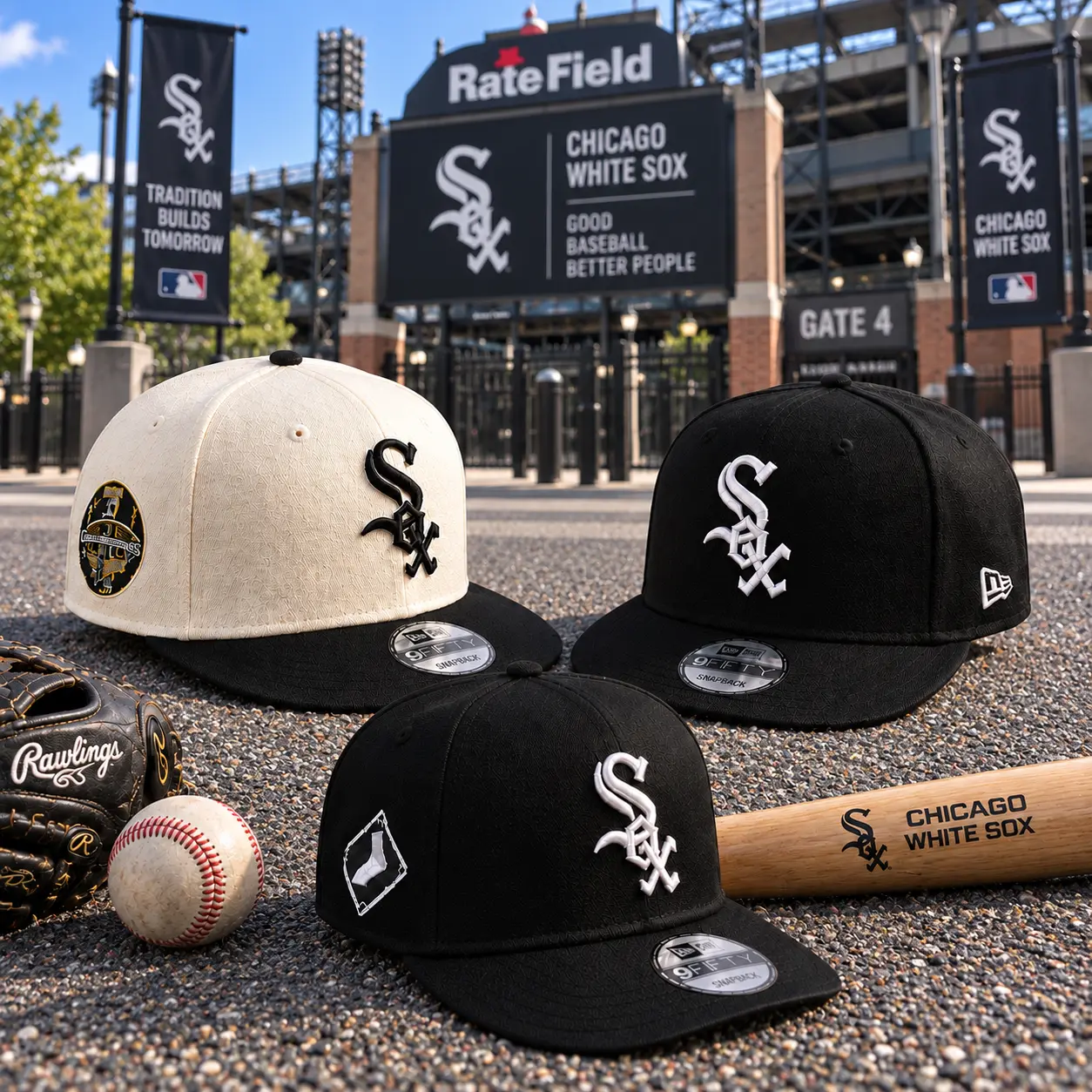 Chicago White Sox 9FIFTY Snapback Hat Collection – Black & Cream Embroidered Baseball Caps