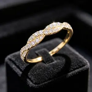 Gold Twist Pave CZ Stackable Ring| Dainty Eternity Style| Perfect Promise & Gift Jewelry