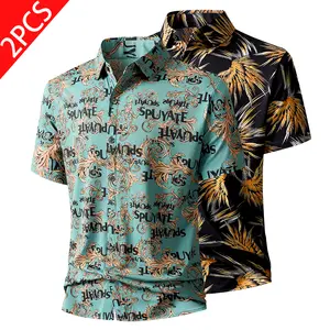Men's 2 Pack Baroque Print Short Sleeve Shirts, Assorted Teal/Grey/Black/Beige & Gold Tones, Lightweight Breathable Button-Down Tops for Summer Casual, Parties, Night Out & Everyday Wear outdoorfun   summer uptown shirt topher t shirt