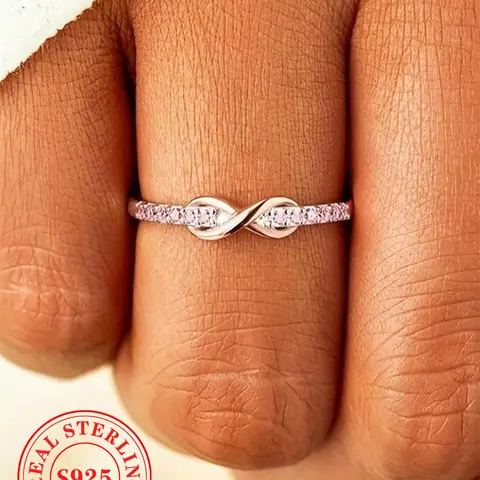 S925 Sterling Silver Fashion Infinity Symbol Design Promise Ring, Wedding Promise Rings, Wedding Promise Band, Pave Ring, Statement Rings, Unique Rings, Fashion Jewelry for Party, Daily Decor, Trendy All-match & Exquisite Jewelry for Birthday Gift