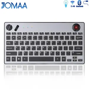 JOMAA USB+Wired+Bluetooth Keyboard Tri-mode Rechargeable Backlit Wireless Keyboard with Trackball  Air Mouse 1600dpi Bluetooth Trachball keyboard for TV iPad Phone Laptop