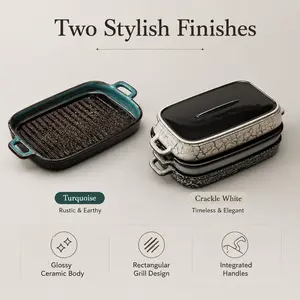Ceramic Baking Pan with Lid, Nonstick Rectangular Grill Pan, Dishwasher-Safe Roasting Pan with Side Handles for Bacon, Chicken Wings, Steak, Ham, Toast and Family Meals