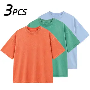 1/3 Pack Y2K Bright Acid Wash Oversized TShirts Unisex 100% Cotton Heavyweight Baggy Tees Streetwear Summer Outfits Men Tops