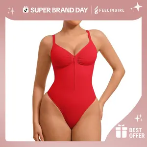FeelinGirl #Live2 Seamless Covered Bust Jumpsuit Thong Bodysuit Peach heart collar Fit Womenswear Comfort Shapewear Breathable Comfortable Day Tummy Tuck Garment Shaper Clothes Smooth Zipper Spaghetti Strap