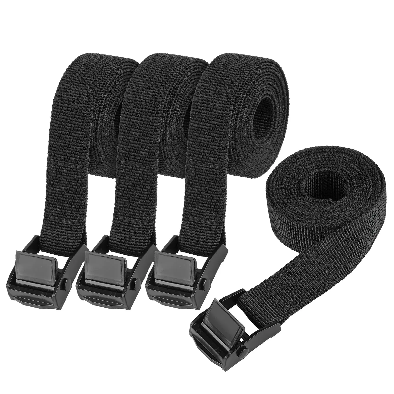Tie Down Straps, 4 Pack Lashing Straps with Buckles for Packing 0.78 in x 5 ft Adjustable Small Metal Cam Buckle Cinch Straps for Moving, Trucks, Cargo, Luggage, Securing Loads, Black