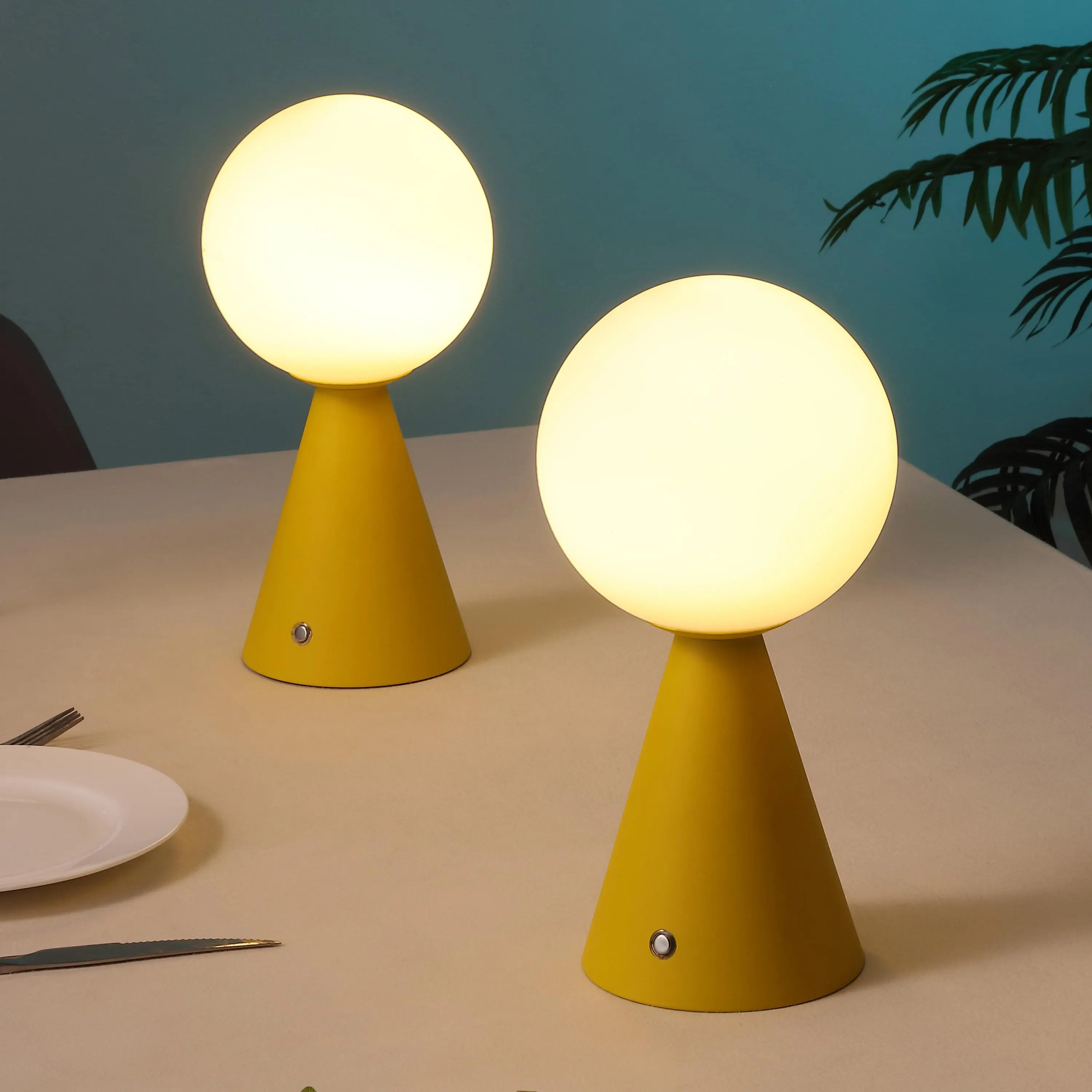 JONATHAN Y Macie Globe Lamps Set of 2, 11.75in Rechargeable Cordless Lamps - Touch Sensor Dimmable Integrated LED, White Frosted Glass Shade, Metal Bases & Shades, Indoor Nightstand Desk Light for Bedroom, Led Lights Bedroom