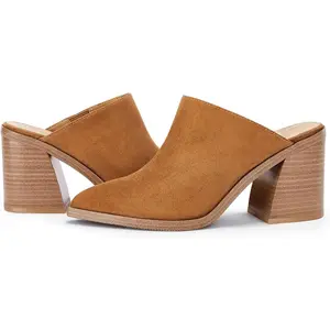 FMEYOA Womens Mules Pumps Point Closed Toe Slip-on Heels Stacked Chunky Block Heel Backless Clogs