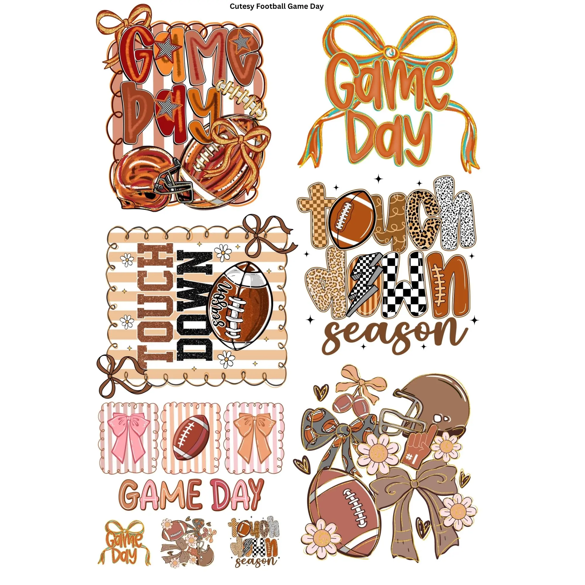 Cutesy Football Game Day DTF Transfer Gang Sheet 24.5" wide x 36" long. Direct To Film Mini Gang Sheet
