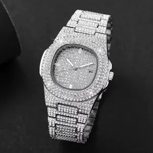 Luxury Full Diamond Men'S Stainless Steel Watches Male Sports Quartz Wristwatch with Calendar