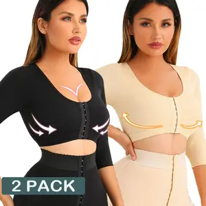1/2 PACK Arm Shaper for Women Post Surgery Push Up Bra Compression Long Sleeves Corset Front Seamless Black Shapewear