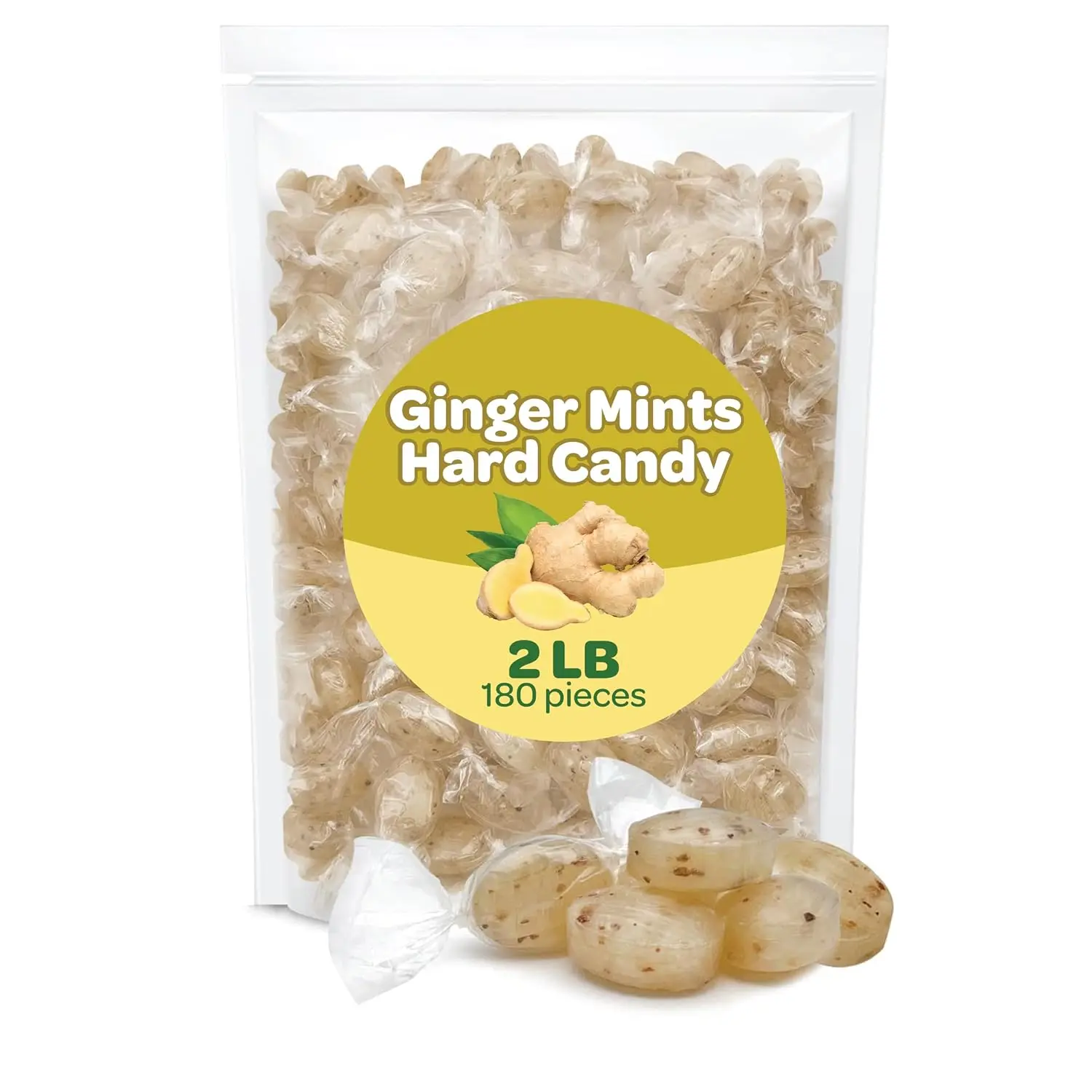 Ginger Mints - 2 Pound Bulk Pack (About 180 Count) - Hard Candy