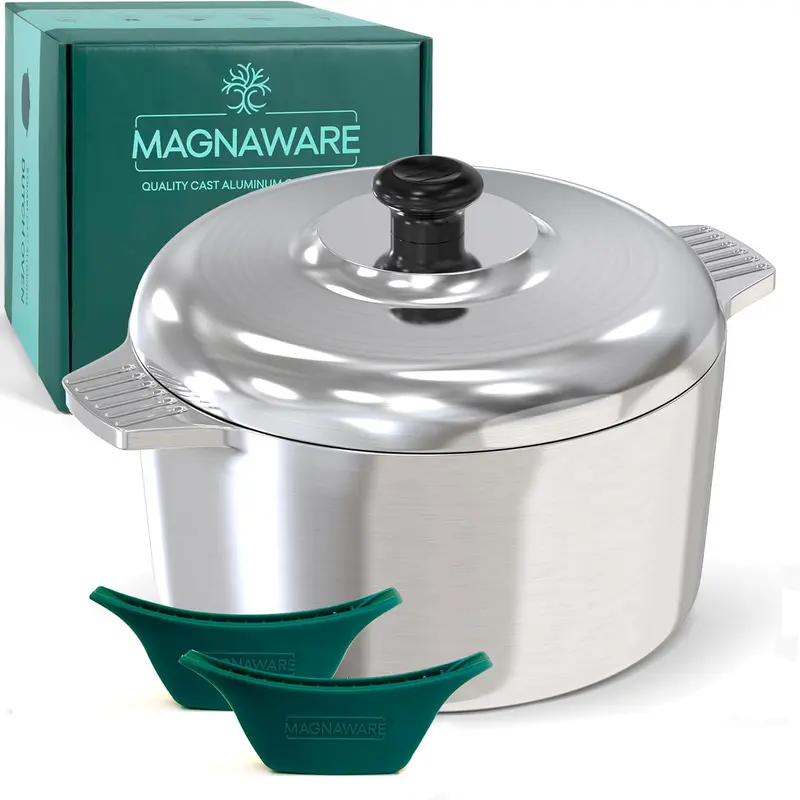 Magnaware 5 Quarts Round Dutch Oven with Lid Lightweight Rustproof Aluminum Non-Stick Cookware for Simmer Boil Braise Stew Bake Roast & More