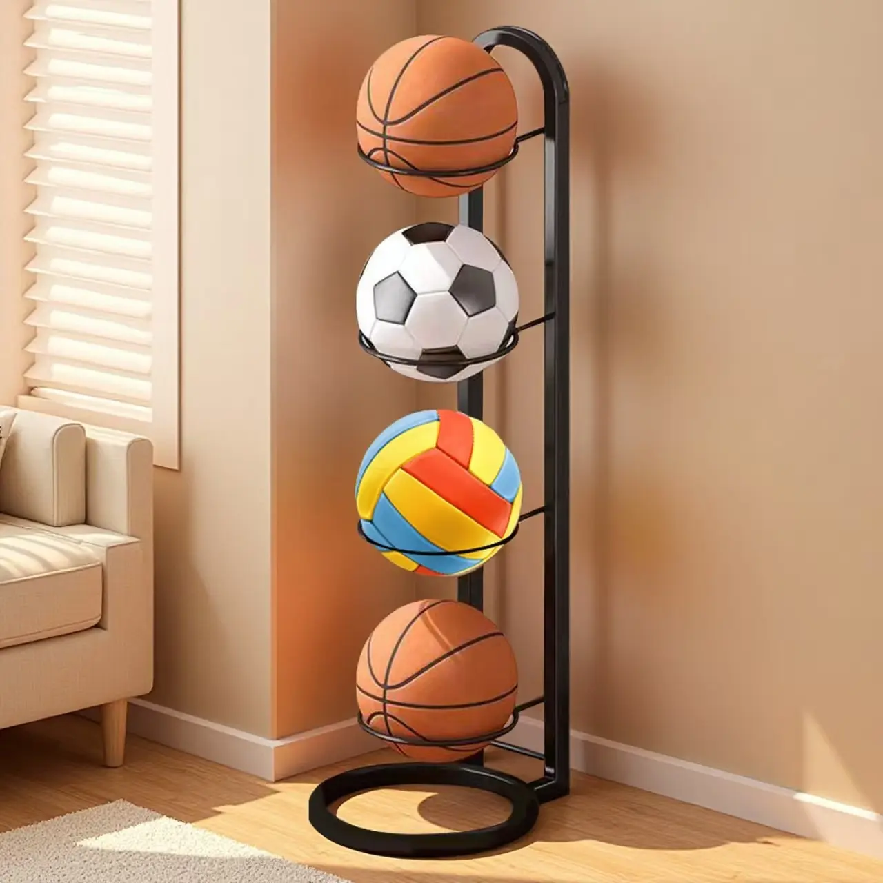 Basketball Storage Rack, Space-saving Basketball Holder Rack, Basketball Organizer, Home Organizer for Living Room Bedroom, Multifunctional Storage Shelf