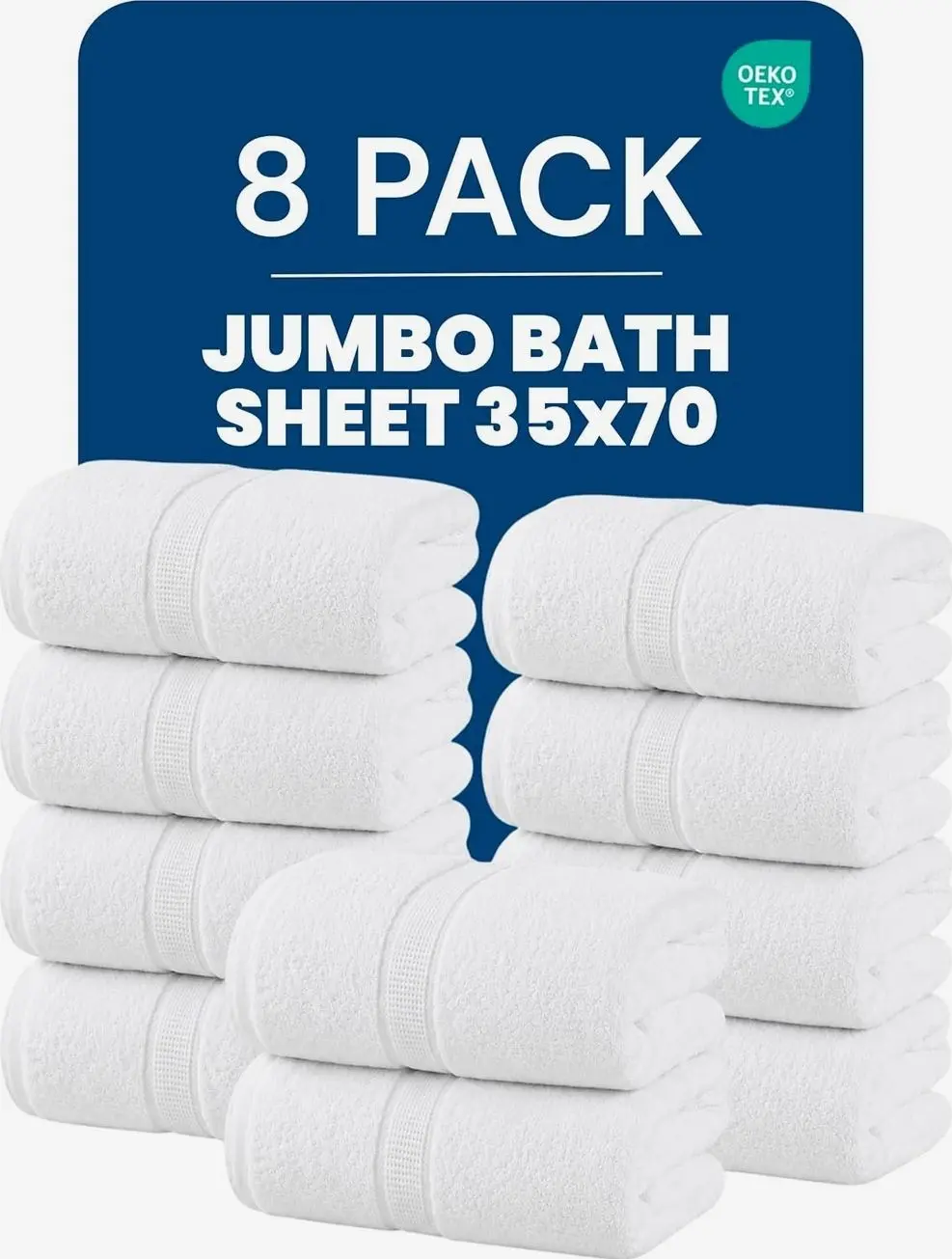 Bulk 8-Pack Commercial Jumbo Bath Sheets, 35" x 70", 600 GSM, White | For Vacation Rentals & Luxury Suites – 100% Ring-Spun Cotton with Plush Comfort & High Absorbency