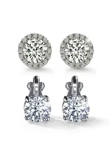 2 Pairs Fashion Hip Hop Geometric Round Zircon Ear Cuffs, Unisex Simple Versatile Copper Plated Ear Bone Clips, Sparkling Full Drill Trendy Earrings