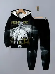 Boys' Hoodie & Pants Set, Fashion 3D-Printed Casual Long Sleeve Pullover & Sweatpants, Sportswear for Spring & Fall Outdoor Activities