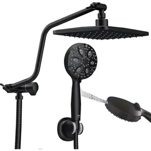 10 Inch Rain Shower  with Handheld , 7-Function Handheld Showerhead, Adjustable Metal Shower Extension Arm, Stainless Steel Hose, Matte Black