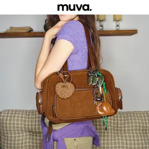 Boling Shoulder Bag, MUVA, Suede, Small, Multi-Compartment, Split Cowhide