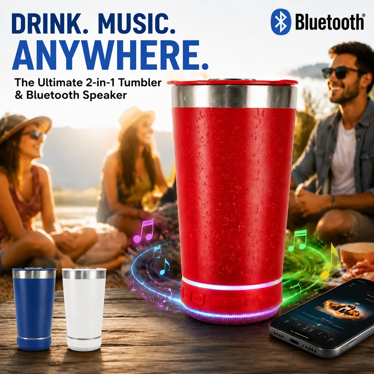 Stainless Steel 16.oz Nsulated MUG With Built-in Bluetooth Speaker Rechargeable Wireless Multi-color LED Lights Prefect Gift
