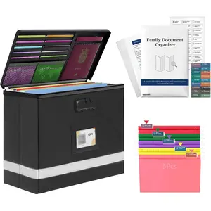 Deluxe Pro Small Next of Kin Box Organizer with 55-Page Family Document Guide, Fireproof Foldable File Organizer with Combination Lock, 5  Files and 128 Category Labels (13"Lx6.3"Wx8.3"H)
